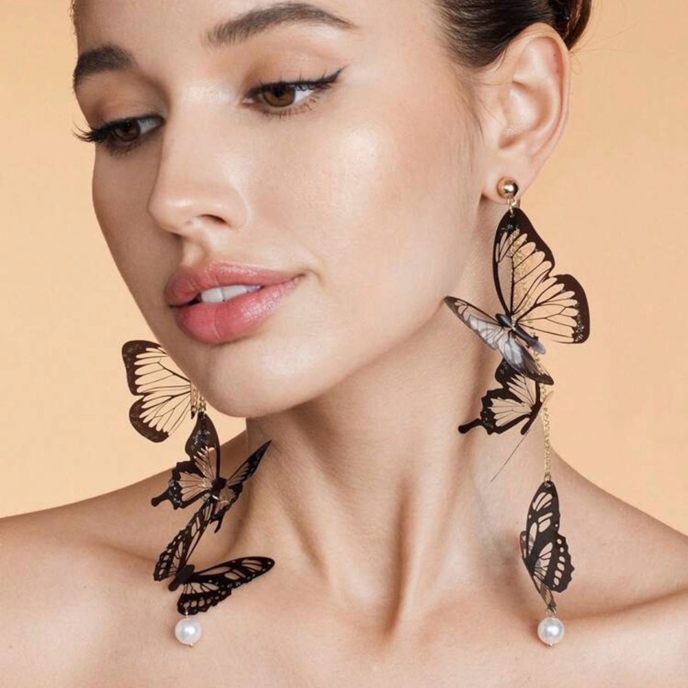 Acrylic Tassel Butterfly Long Drop Earrings